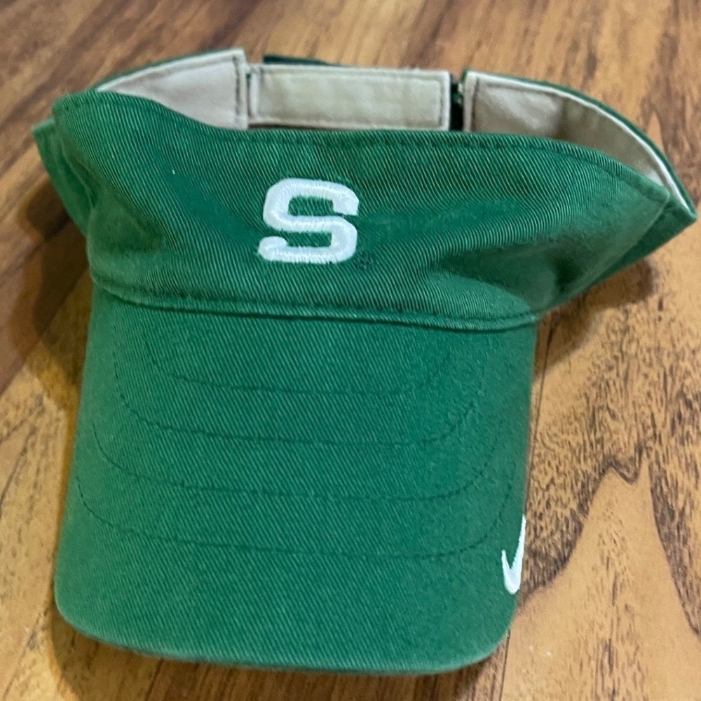 Nike Team Michigan State Spartans Visor Green Adjustable Hat NCAA MSU S Logo